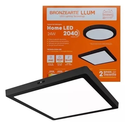 Painel sob Home led 24w qd 4000k pt Llum