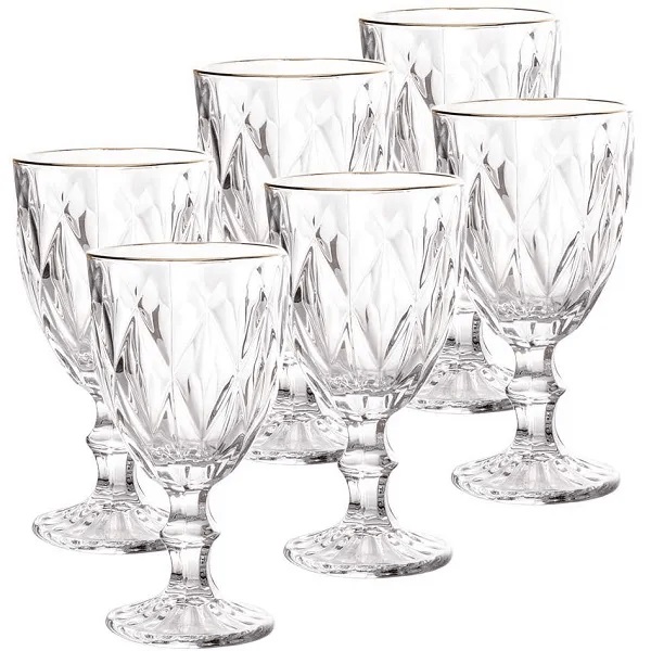 Conj 6 Tacas C/fio Ouro Diamond 325ml