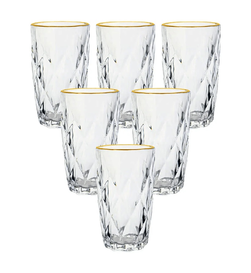 Conj 6 Copos Altos C/fio Ouro Diam 350ml