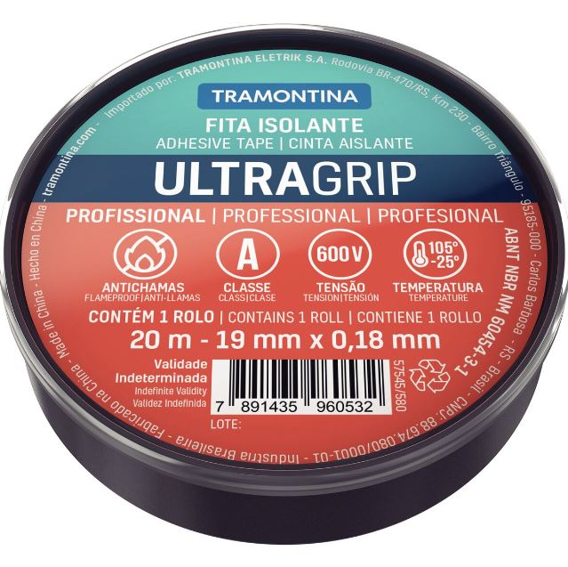Fita Isolante Classe A 0,18x19mm Preta 20 Metros Tramontina