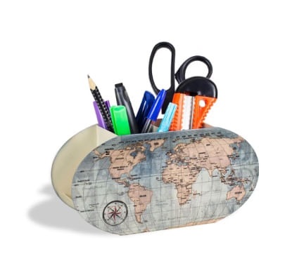 Porta Caneta Duplo Mapa Mundi Vintage