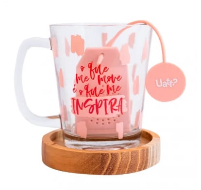 Caneca de Vidro C/porta Caneca de mad