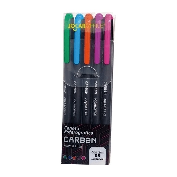 Caneta esf Carbon 0.7 Colorida c/5 Jocar