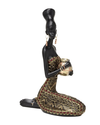 Africana Sentada Decorativa Chumbo