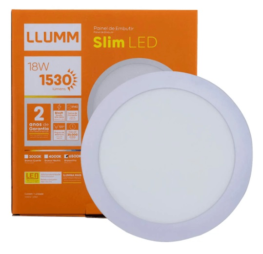 Painel Led Redondo Embutir Slim 18w 6500k - Bronzearte
