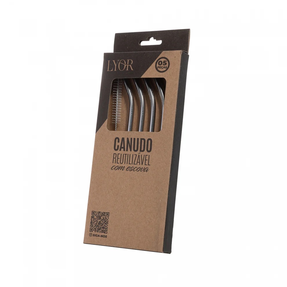 Conjunto 4 Canudos de Aço Inox Reutilizáveis Lyor