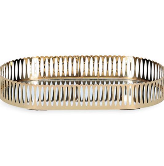 Bandeja em Metal Espelhada Dourada 15x26 cm - Mart