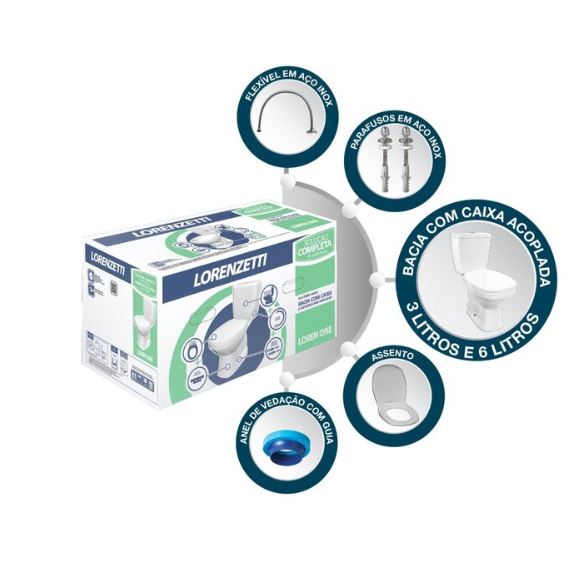 Kit Bacia Com Caixa Duo  Acoplada E Acessório Loren One - Lorenzetti