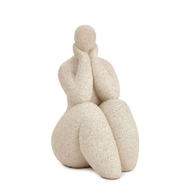 Escultura Mulher Refletindo em Poliresina Off White 19,5x10,5x11cm - Mart