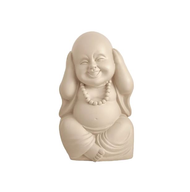Escultura Buda em Cimento Surdo Bege 11,5x6cm - Mart