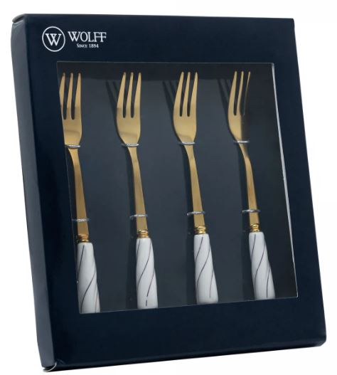 Cj 4 Garfos Aco/inox Dourado/branc Wolf