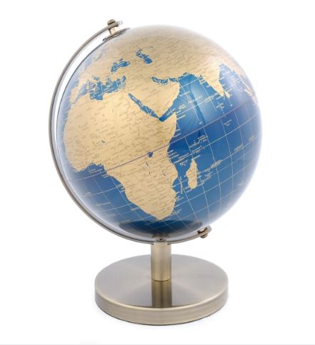 Globo Decorativo Metal Dourado Azul 12x12x20cm - Cromus