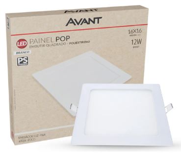 Painel Led Pop Quadrado Embutir 12w 6500k 16x16 Branco Avant