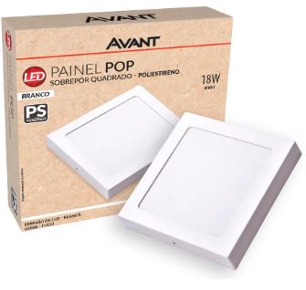 Painel Led Pop Quadrado Sobrepor 18w 6500k 19x19mm Branco Avant