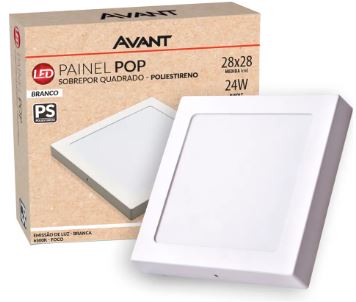 Painel Led Pop Quadrado Sobrepor 24w 6500k 28x28mm Branco Avant