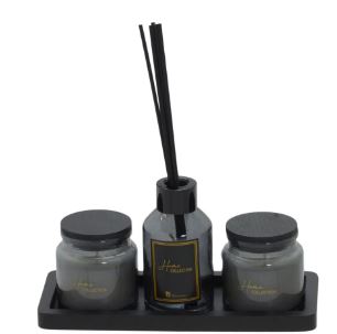 Kit 2 Velas no Pote e Frasco Difusor Azul 11cm Mabruk