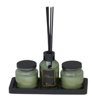 Kit 2 Velas no Pote e Frasco Difusor Fumê 11cm Mabruk