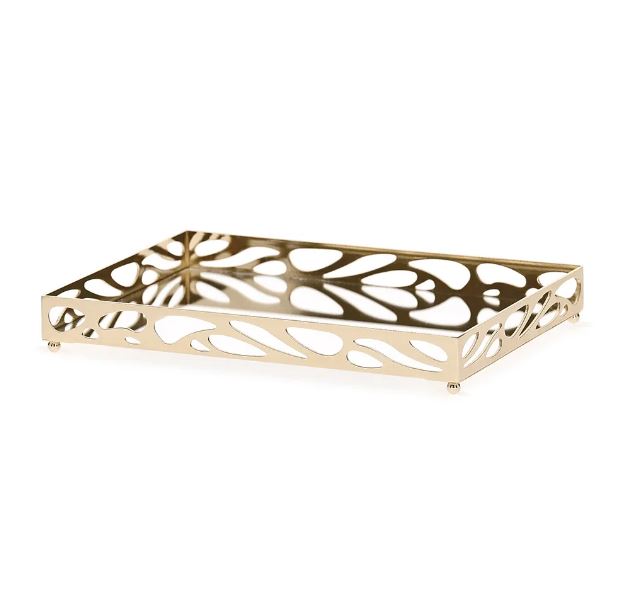 Bandeja Retangular em Metal Dourado com Espelho 27cm - Mart