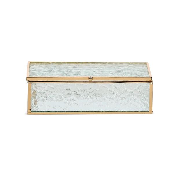 Caixa em Vidro Texturizado e metal Dourado 21cm - Mart