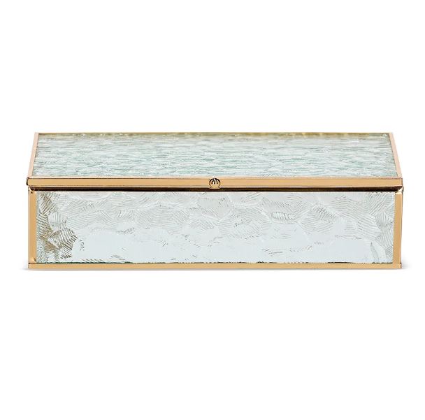 Caixa em Vidro Texturizado e metal Dourado 25cm - Mart