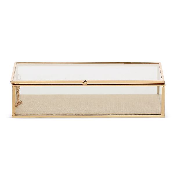 Caixa em Vidro e Metal Dourado Revestimento Linho 25cm - Mart