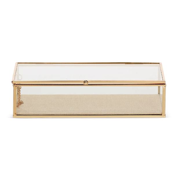 Caixa em Vidro e Metal Dourado Revestimento Linho 21cm - Mart