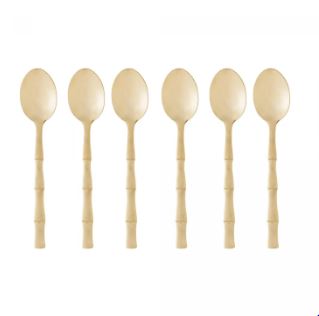 Conjunto 6 Colheres de Sobremesa de Aço Inox Bambu Elegant Champanhe 15,2cm - Lyor