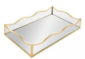 Bandeja com Espelho Ocean 20x30x4cm Dourada Metal - Lyor