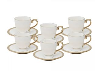Conjunto 6 Xícaras de Café de Porcelana com Pires Paddy Branco 90ml - Wolff