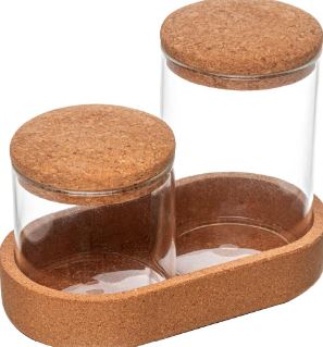 Conjunto 2 Potes com Tampa e Bandeja em Cortiça 300ml/480ml Vidro Borossilicato - Wolff