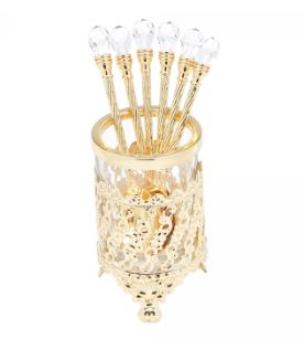 Conjunto 6 Colheres de Zamac com Suporte Dourada 14cm - Wolff