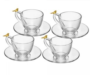 Conjunto 4 Xícaras de Café com Pires Golden Bird 80ml  - Wolff