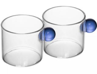 Conjunto 2 Xícara de Café com Alça Esfera Azul 95ml Vidro Borossilicato - Wolff