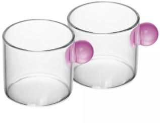 Conjunto 2 Xícara de Café com Alça Esfera Rosa 95ml Vidro Borossilicato - Wolff