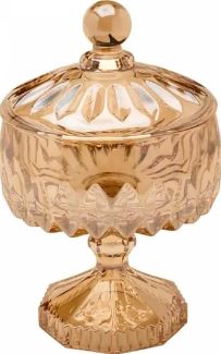 Potiche Decorativo de Cristal com Pé Louise Âmbar Metalizado 15,5x23cm - Wolff