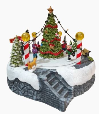 Cenário Arvore Natal Com Som Movimento Colorido 18x22cm - Cromus