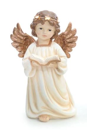 Anjo Decorativo com Livro Branco Marrom 25cm - Cromus