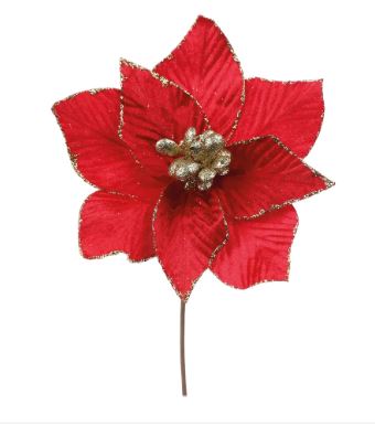 Flor Decorativa Poinsetia Vermelho /Ouro 20cm -Cromus