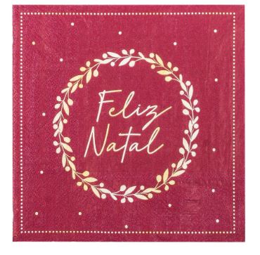 Guardanapo De Papel Feliz Natal Vermelho/Ouro  33x33cm - Cromus