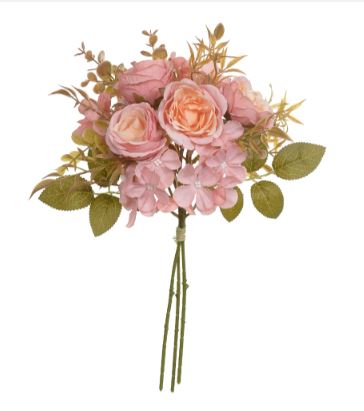 Buque Rosa Ramalhete Com Fita X3 Rosa Antigo Outono 32cm - Florarte