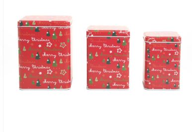Lata Decorativa Retangular Vermelho / Branco 7cm Com 3Un - Cromus