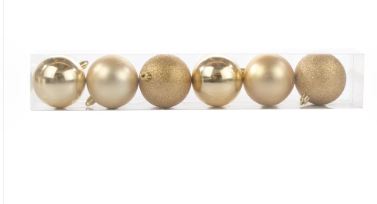 Bola Em Tubo Mista Ouro Com Glitter 8cm 6un - Cromus