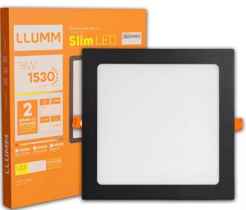 Painel Led Slim Embutir 18w 22cm 4000K Preto Bivolt - Bronzearte