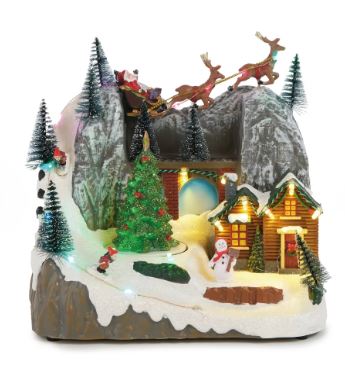 Cenario Montanha Com Papai Noel Com Som E Led Colorido - cROMUS