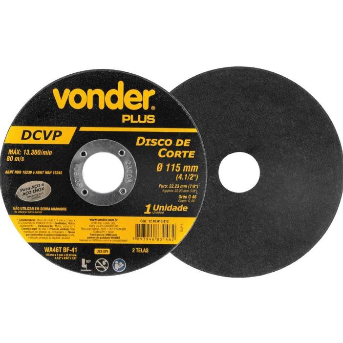 Disco de Corte 115x1,0x22,23mm DCVP - Vonder Plus