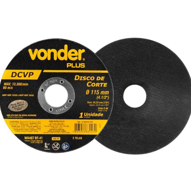 Disco de Corte 115x1,6x22,23mm DCVP - Vonder Plus