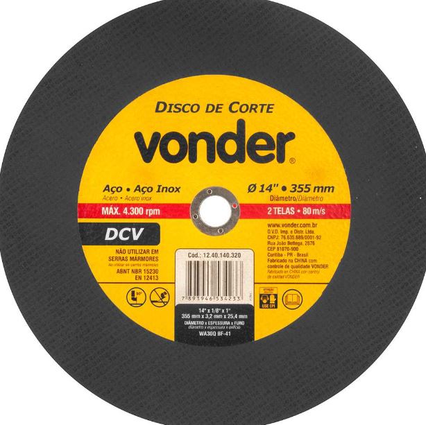 Disco de Corte 355x3,2x25,40mm DCV - Vonder