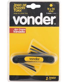 Jogo de Chaves Hexalobular T6 a T25 Com Suporte 8 peças VTX6 - Vonder