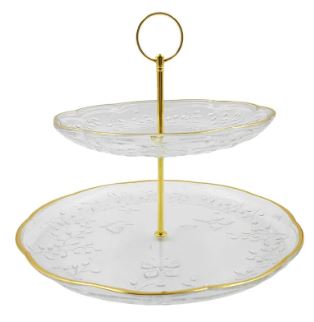 Prato para Doce 2 Andares New Butterfly com Fio de Ouro 20cm/26cm Cristal - Lyor