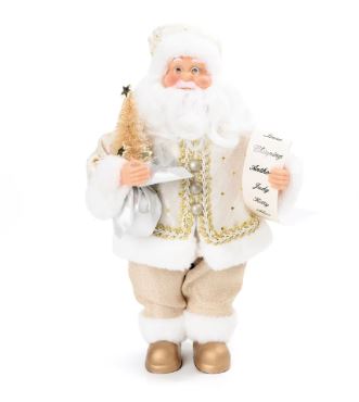 Papai Noel Decorativo Com Pergaminho Ouro/Branco 30cm Cromus